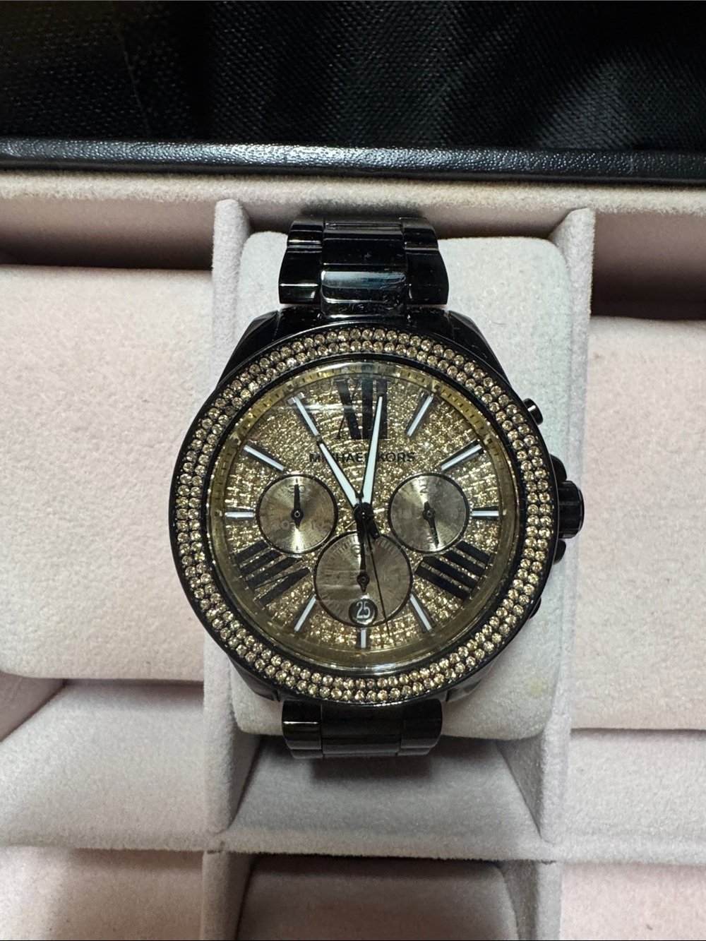 Michael Kors Black and Gold Glitz Chronograph Watch